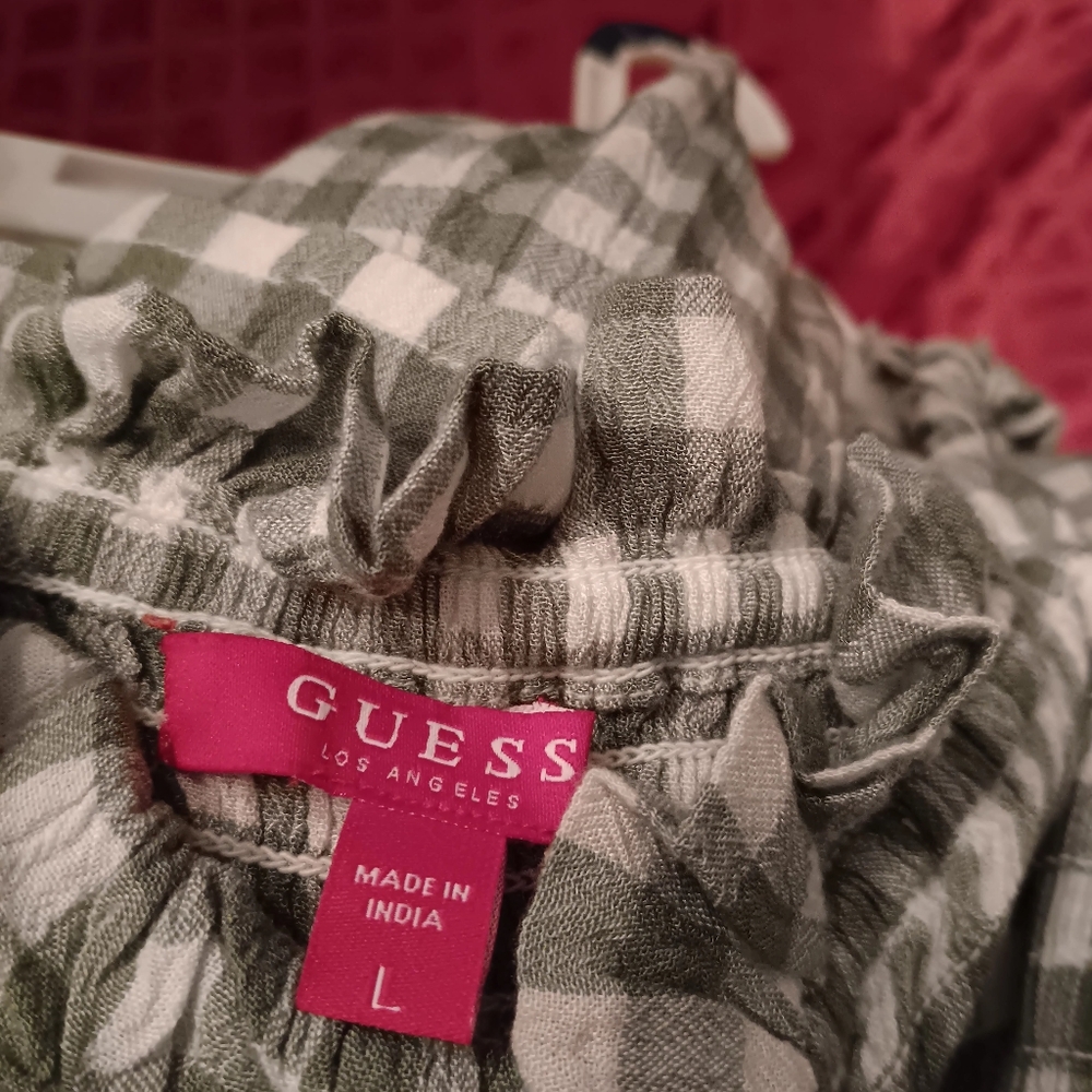 GUESS Cute checkered Green and White DRESS